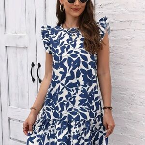❤️ Floral Blue and White Dress